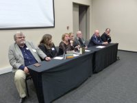 The Panel: Mr Mike Schussler (Economists dotcoza); Ms Magda Hugo (GTS); Ms Louise Wiggett (GTS); Ms Barbara Mommen (Coalescence); Prof Alwyn Hoffmann (NWU); Mr Duncan Bonnett (Africa House) and Mr John Mac Donald (CMA CGM East and South Africa Region PTY(LTD))